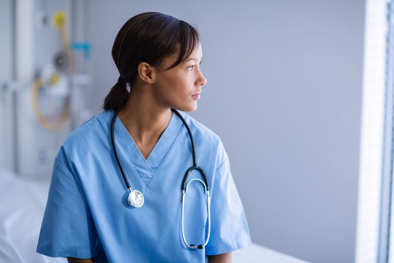 Per diem nurse looking off to the side