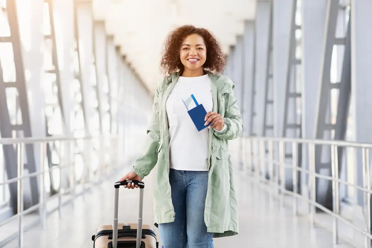 Travel x-ray tech traveling by plane to their next travel assignment