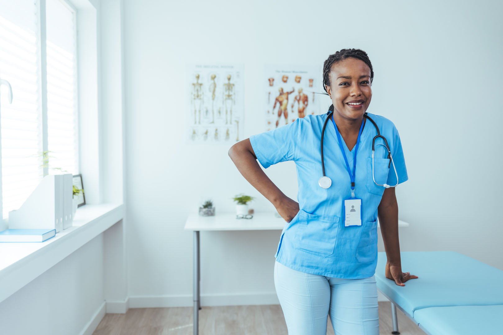 Nurse smiling while working