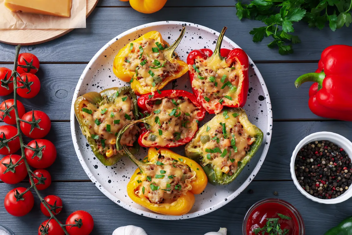 Heart healthy ground turkey stuffed bell peppers on a plate