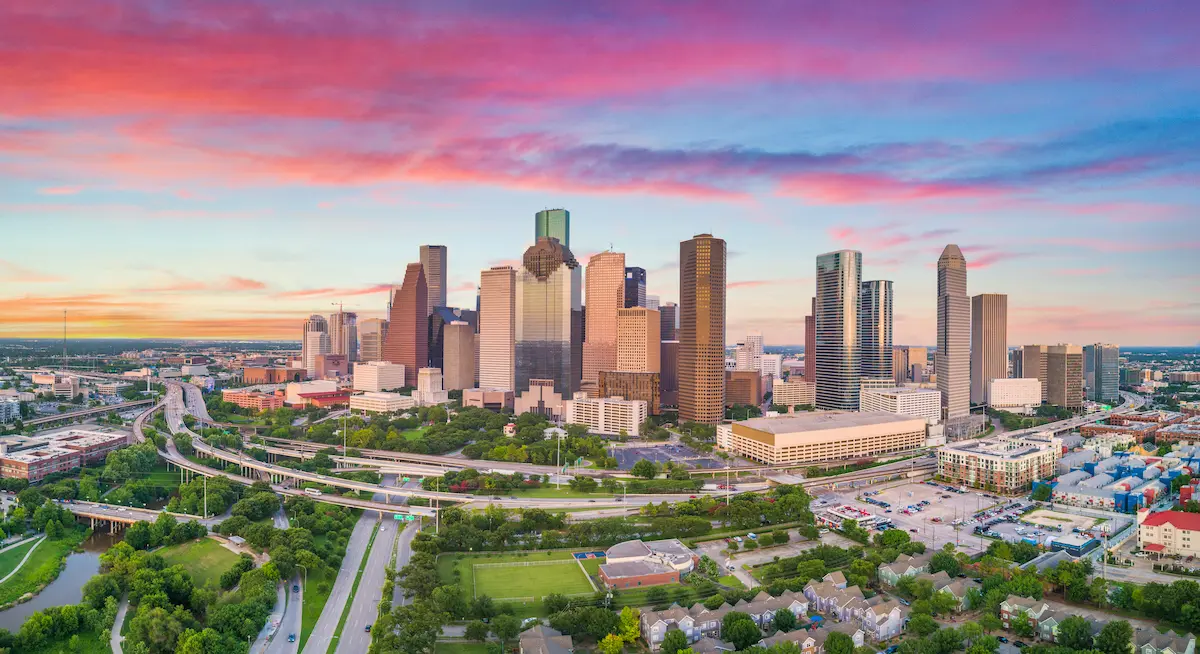 The skyline of a city in Texas