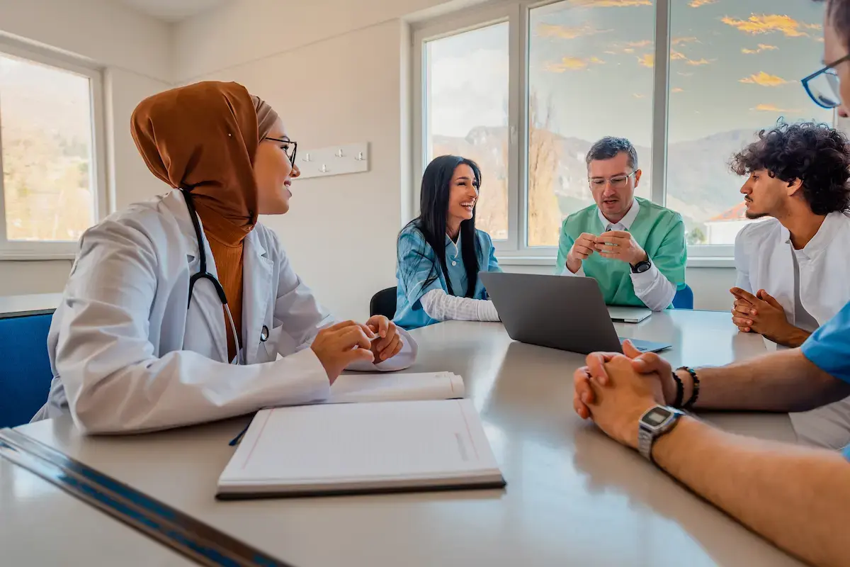 Medical staffing having a meeting