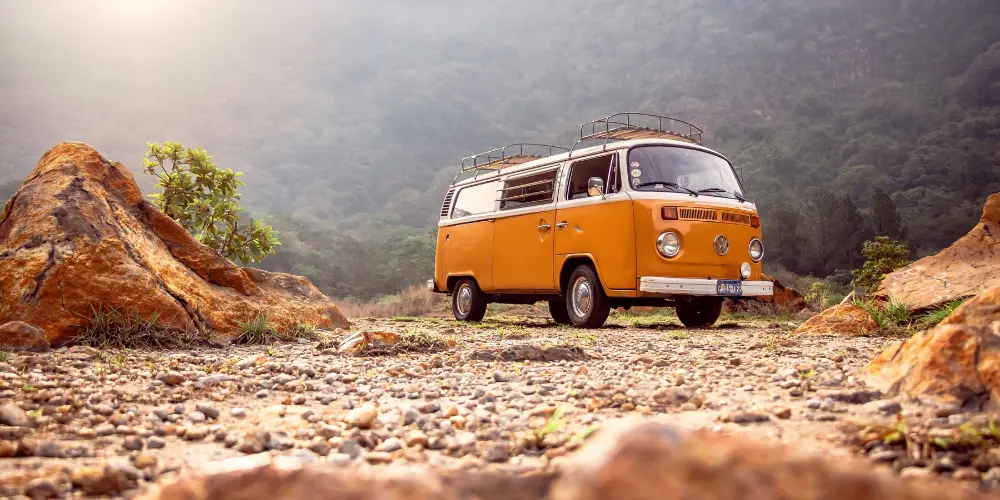 Travel nurse exploring the desert in a Volkswagen Van 